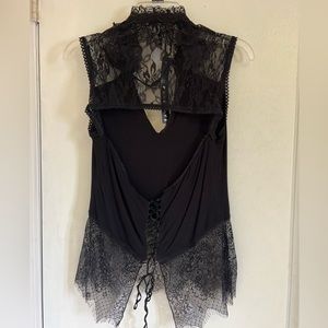 Punk Rave - Size S - Black Lace and cotton sleeveless top